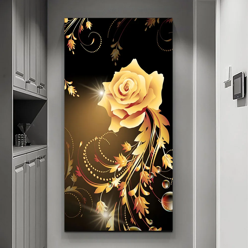 1pc Light Luxury Black Gold Rose And Butterfly Canvas Painting Living Room Bedroom Poster and Prints For Home Wall Art Decor
