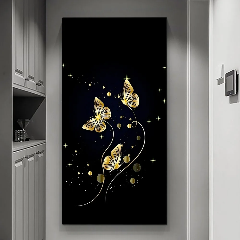 Alternative view of 1pc Light Luxury Black Gold Rose And Butterfly Canvas Painting Living Room Bedroom Poster and Prints For Home Wall Art Decor