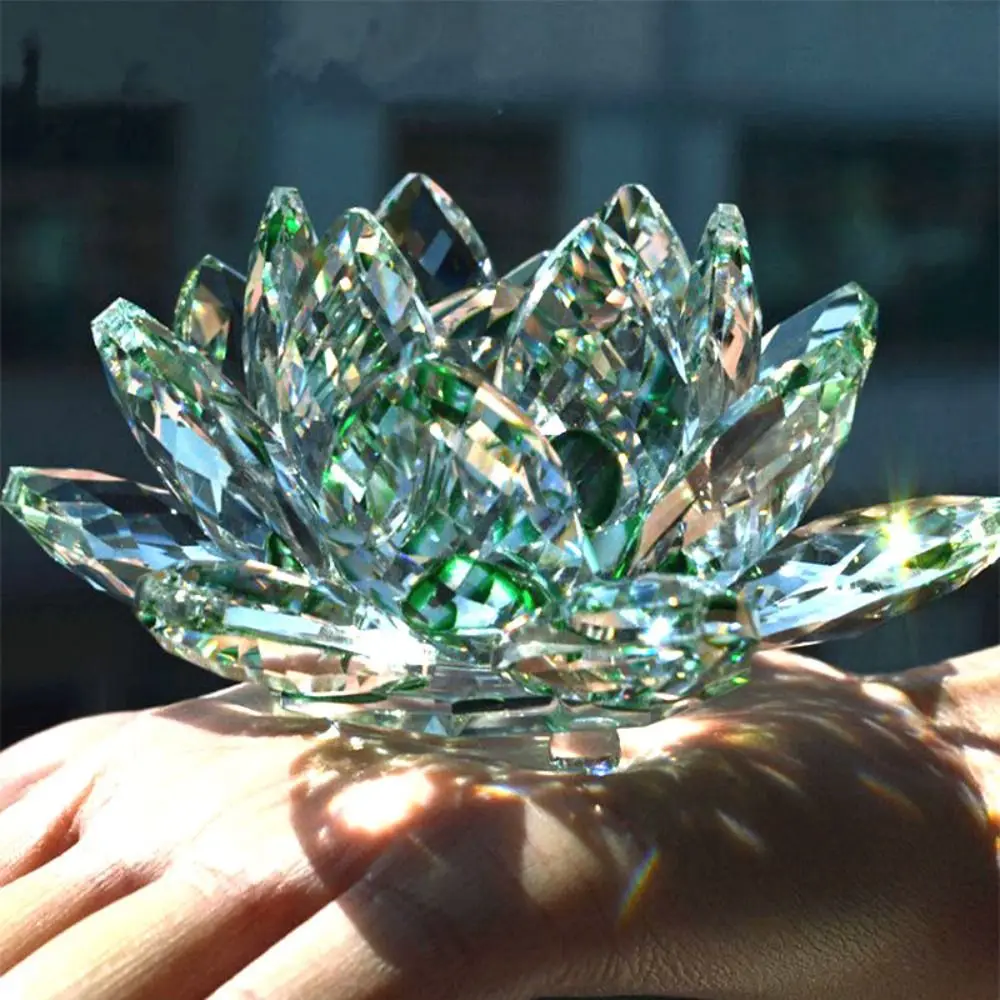 Alternative view of Crystal Lotus Flower Figurine Home Wedding Decoration Glass Craft Collection Paperweight Table Ornaments Souvenir Gifts