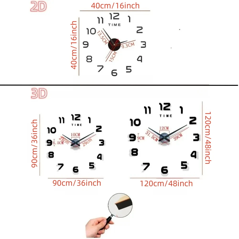 Alternative view of 2023 Modern Design Large Wall Clock 3D DIY Quartz Clocks Fashion Watches Acrylic Mirror Stickers Living Room Home Decor Horloge