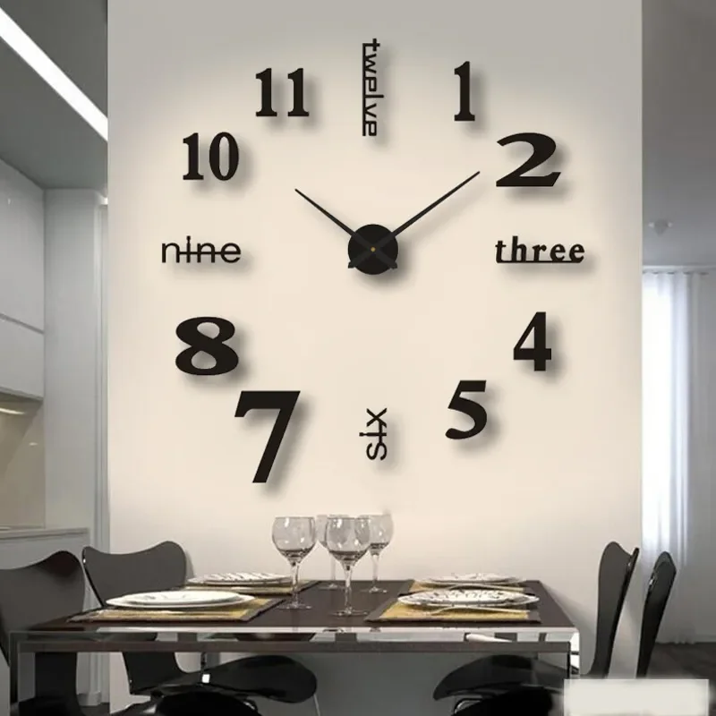 2023 Modern Design Large Wall Clock 3D DIY Quartz Clocks Fashion Watches Acrylic Mirror Stickers Living Room Home Decor Horloge