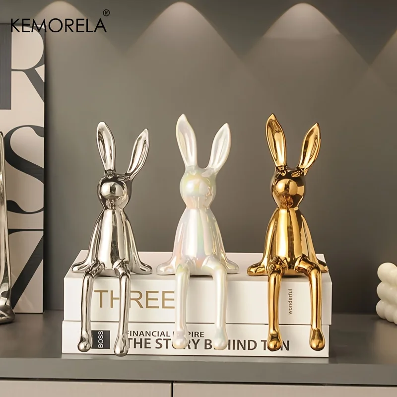 Alternative view of 1PCS Ceramic Long-Eared Sitting Rabbit Room Ornaments Statue Luxury Home Decoration Accessories High-End Home Art Aesthetics