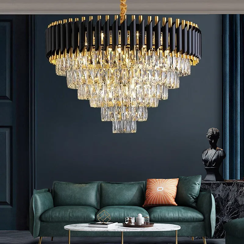 Alternative view of Luxury Black Gold Metal Led Chandeliers For Living Room Dining Modern Lustre K9 Crystal Hanging Lamp Indoor Lighting Fixture