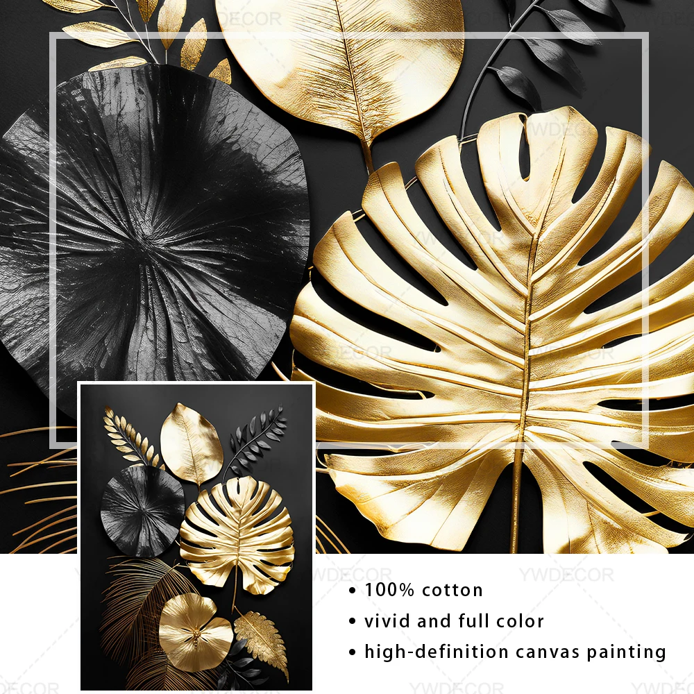 Luxury Black Golden Plant Leaf Canvas Poster Print Modern Home Abstract Wall Art Painting Living Room Decor Gift Luxury Black Golden Plant Leaf Canvas Poster Print Modern Home Abstract Wall Art Painting Living Room Decor Gift