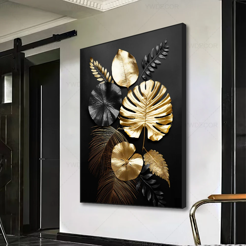 Luxury Black Golden Plant Leaf Canvas Poster Print Modern Home Abstract Wall Art Painting Living Room Decor Gift Luxury Black Golden Plant Leaf Canvas Poster Print Modern Home Abstract Wall Art Painting Living Room Decor Gift