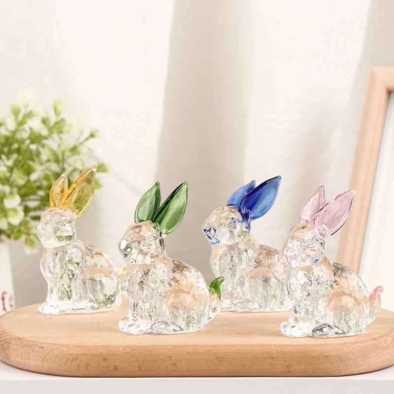 Alternative view of 1PC Crystal Glass Rabbit Statue Mascot Animal Handmade Figurines Ornaments For Garden Home Living Room Office Table