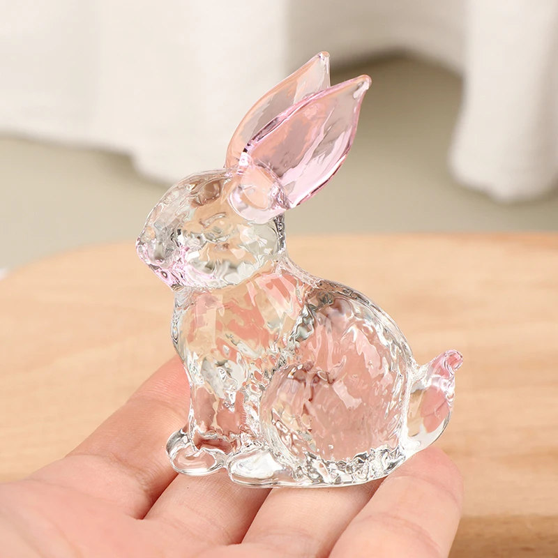 1PC Crystal Glass Rabbit Statue Mascot Animal Handmade Figurines Ornaments For Garden Home Living Room Office Table