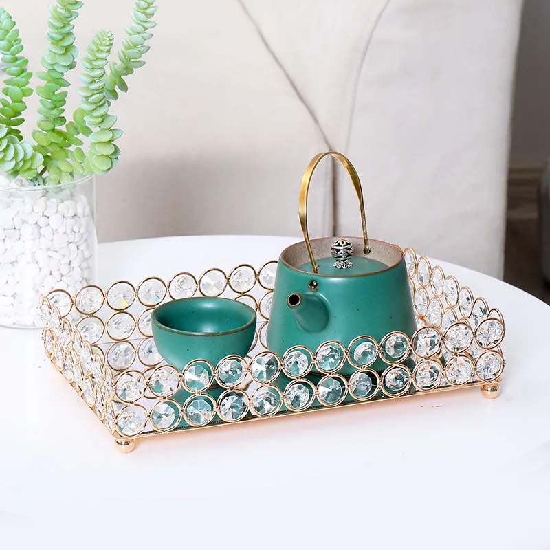 Alternative view of Crystal Decorative Tray Table Makeup Organizer Glass Mirror Perfume Lipstick Storage Plate Luxury Serving Tray Home Trinket Dish
