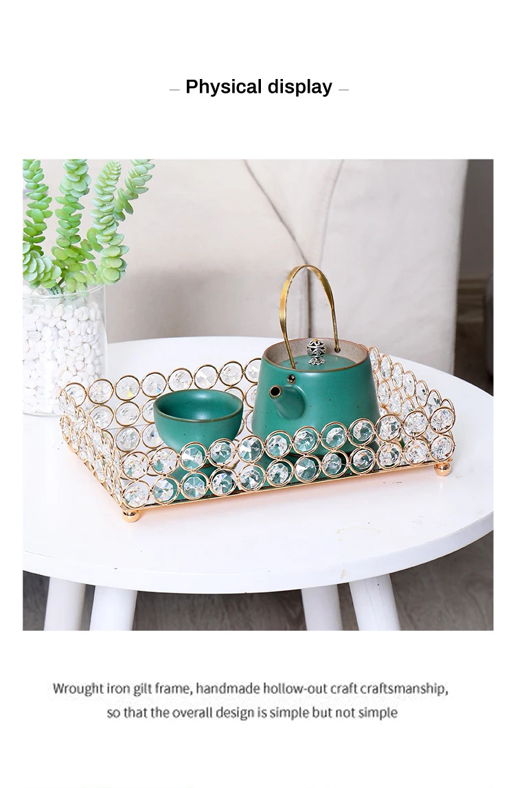 Crystal Decorative Tray Table Makeup Organizer Glass Mirror Perfume Lipstick Storage Plate Luxury Serving Tray Home Trinket Dish