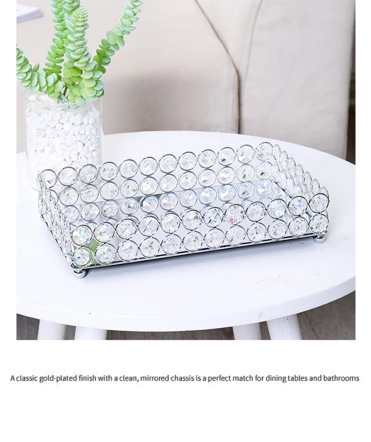Crystal Decorative Tray Table Makeup Organizer Glass Mirror Perfume Lipstick Storage Plate Luxury Serving Tray Home Trinket Dish