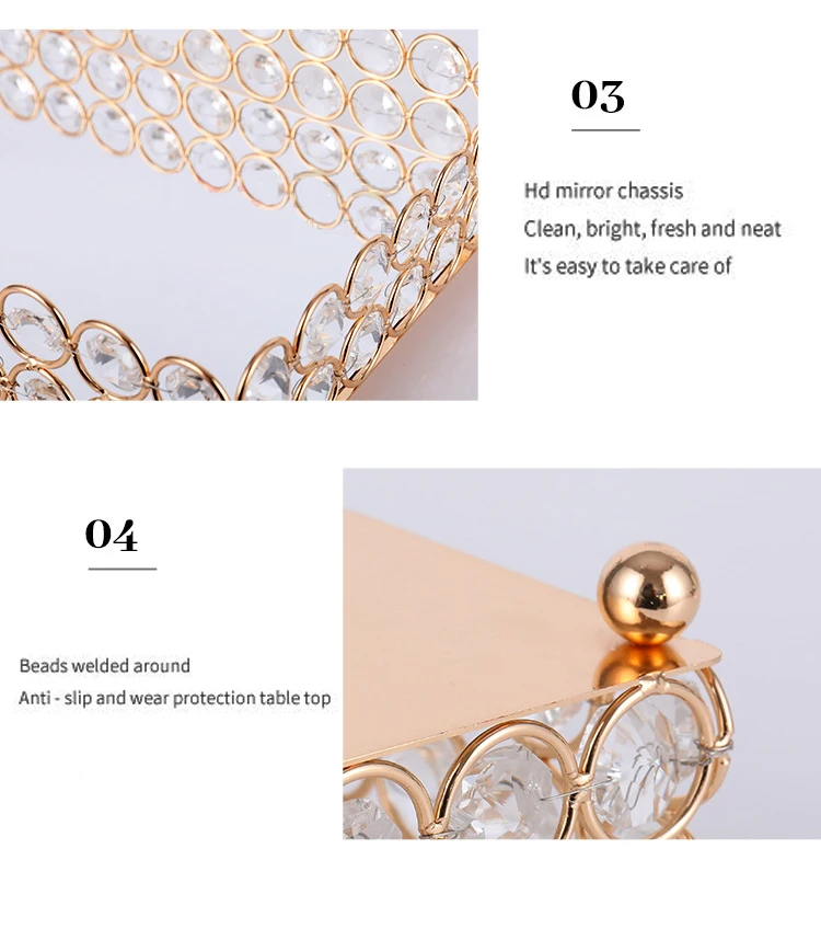 Crystal Decorative Tray Table Makeup Organizer Glass Mirror Perfume Lipstick Storage Plate Luxury Serving Tray Home Trinket Dish