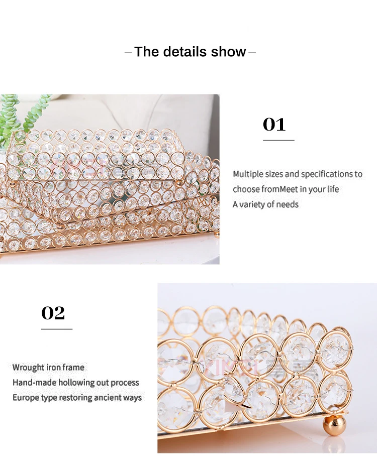 Crystal Decorative Tray Table Makeup Organizer Glass Mirror Perfume Lipstick Storage Plate Luxury Serving Tray Home Trinket Dish