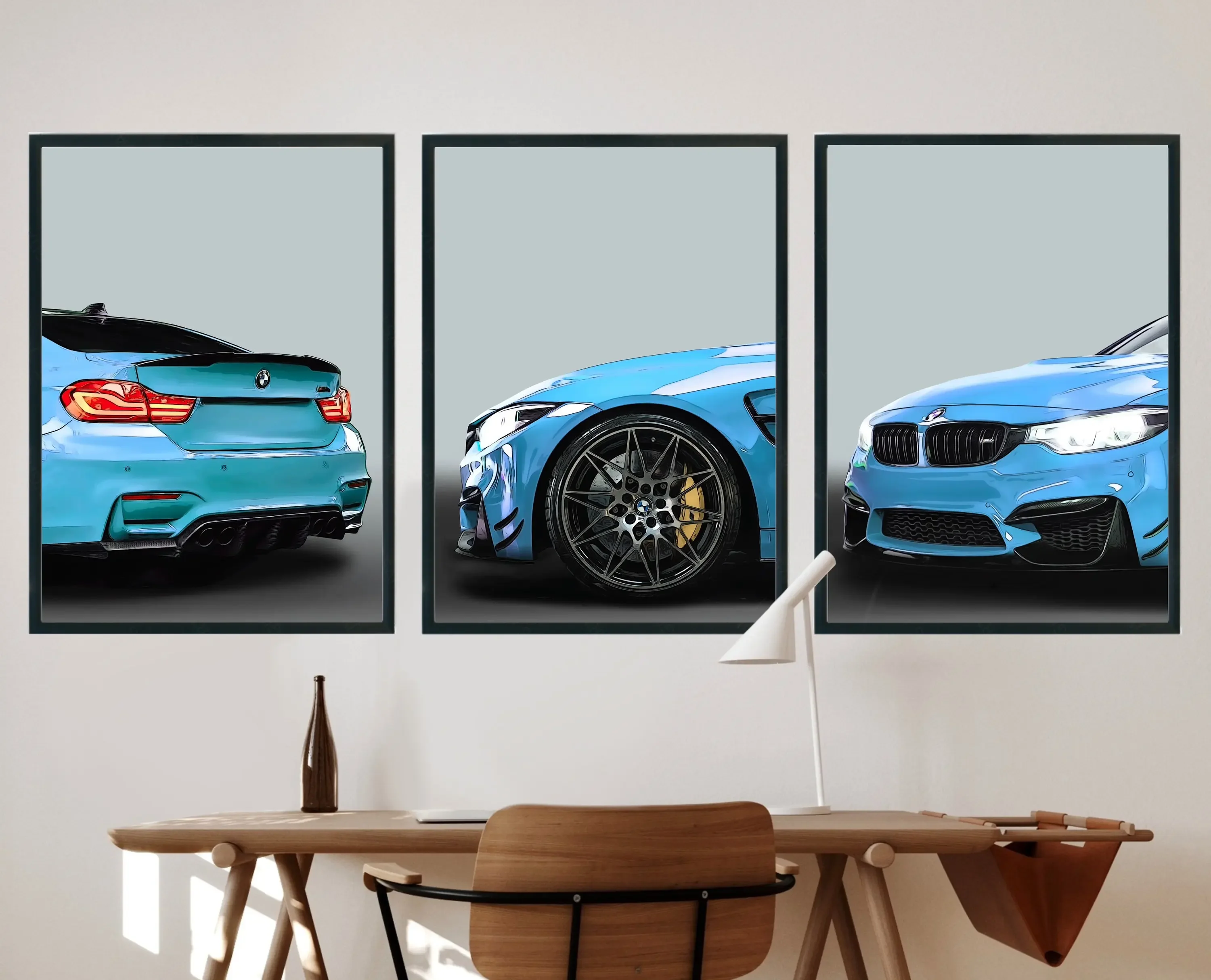 Trio Modern Sports Aesthetic Wall Art M4 SuperCar HD Canvas Painting Posters and Prints Home Bedroom Living Room Decoration