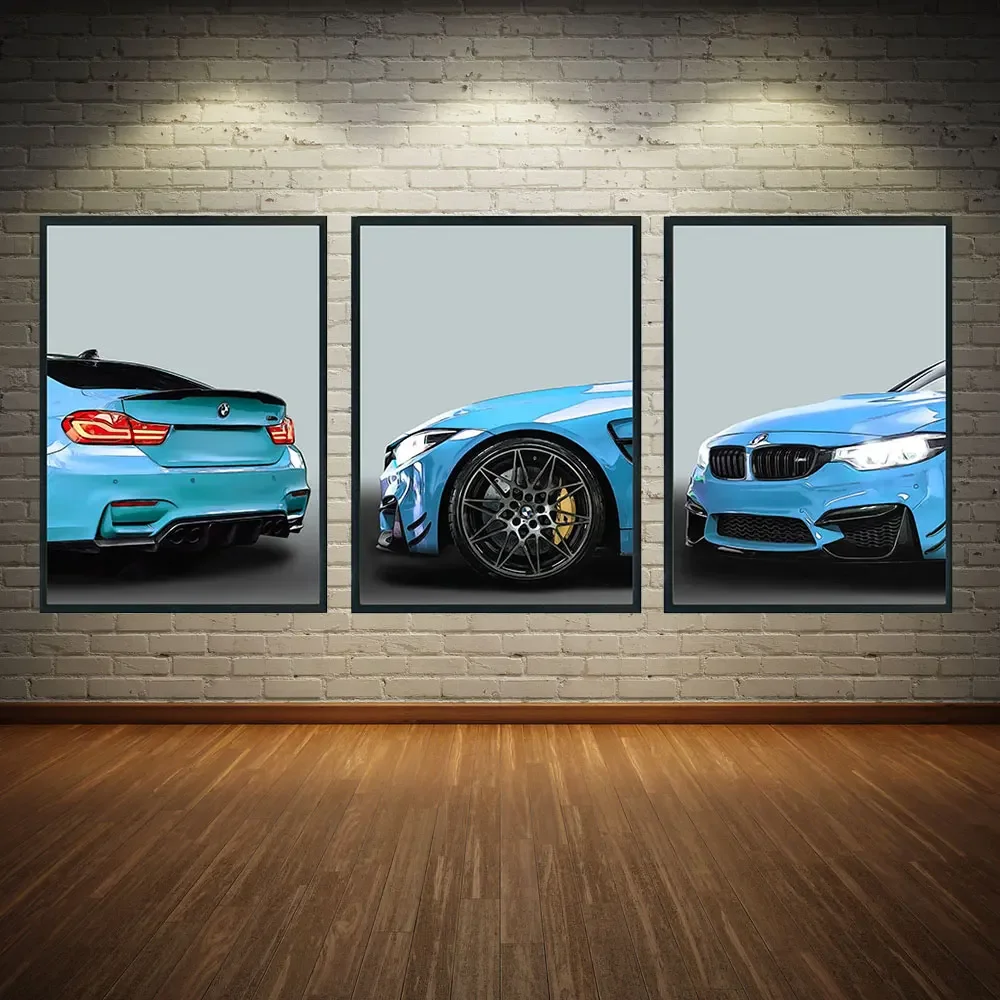 Trio Modern Sports Aesthetic Wall Art M4 SuperCar HD Canvas Painting Posters and Prints Home Bedroom Living Room Decoration