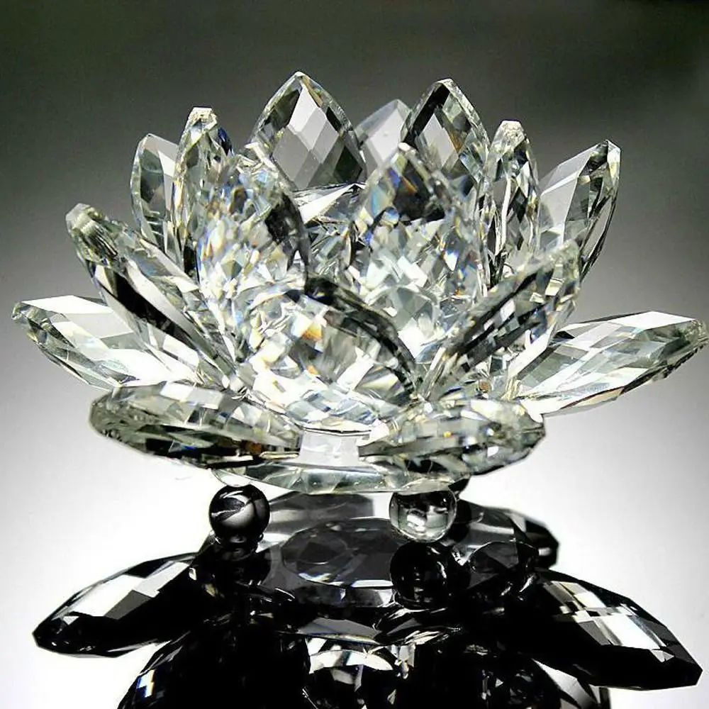Alternative view of Crystal Lotus Flower Figurine Home Wedding Decoration Glass Craft Collection Paperweight Table Ornaments Souvenir Gifts