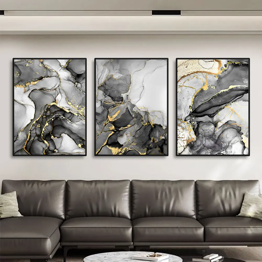 Alternative view of 3pcs Canvas Art Painting Home Decor Wall Art Abstract Marble Scenery Picture Golden Luxury Decor Poster Prints for Living Room