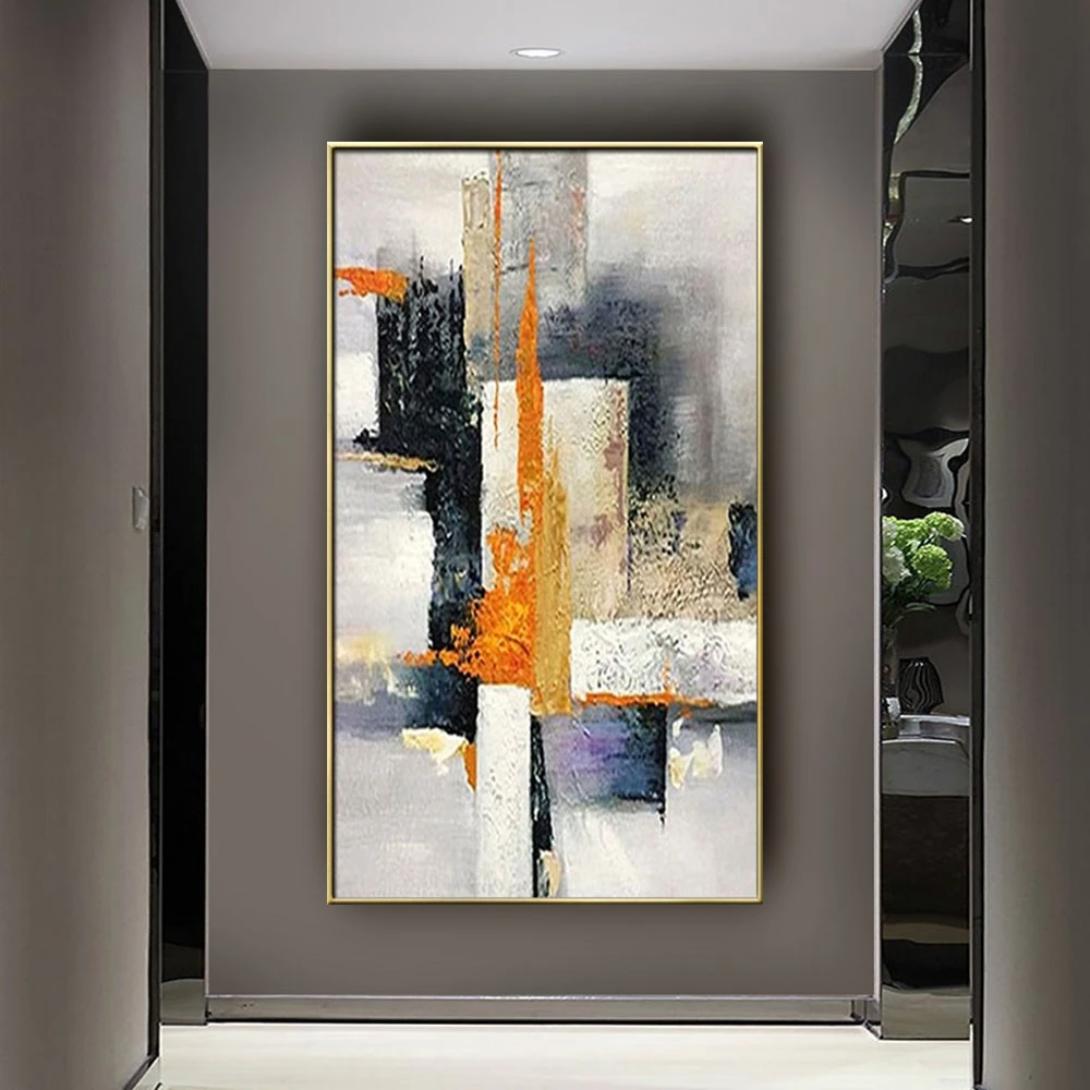 Alternative view of Handpainted Large Textured Oil Painting Modern Abstract POP Geometry Wall Art Picture Vertical Living Room Porch Entrance Decor