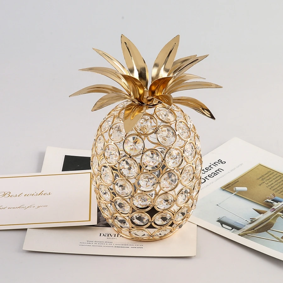 Alternative view of 1pc Gold Crystal Pineapple Ornament Artificial Fruit Figurine Tabletop Centerpiece For Home Decor