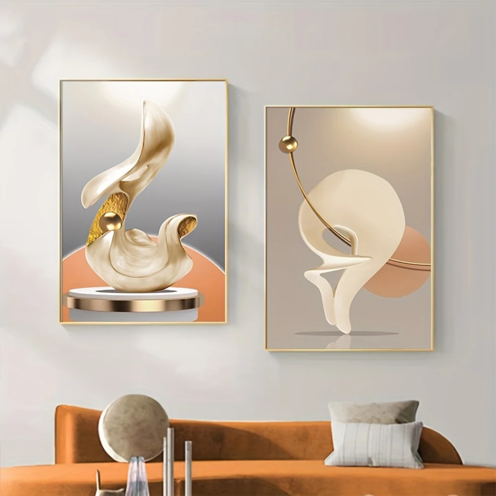 3pcs Frameless Nordic Abstract Beige Geometry Canvas Painting Luxury Wall Art Poster HD Print Picture for Living Room Home Decor