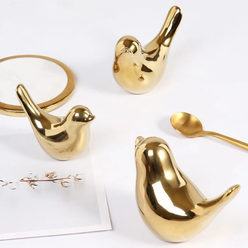 Alternative view of Bird Figurine 4 Sizes Nordic Ceramic Gold Animal Statue Jewelry Home Decoration Living Room Table Decoration Sculpture Ornament