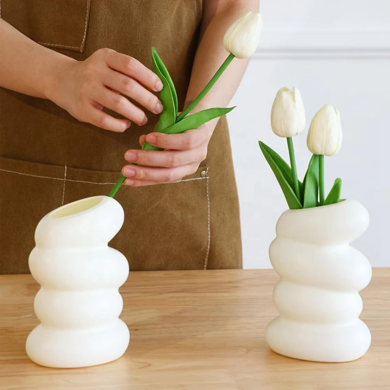Alternative view of 1PC Plastic Spiral White Vase Nordic Creative Flower Arrangement Container For Kitchen Living Bedroom Home Decoration Ornament
