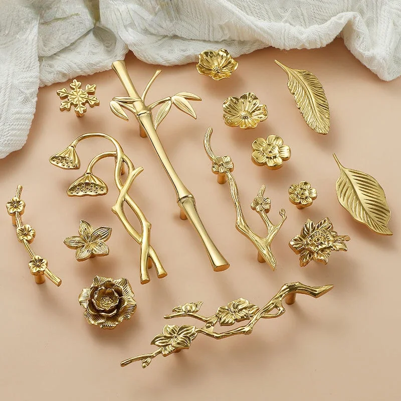Alternative view of Creative Home Decoration Handles for Chinese Style Furniture Brass Material High-grade Luxury Flower Leaf Shape Cabinet Handles