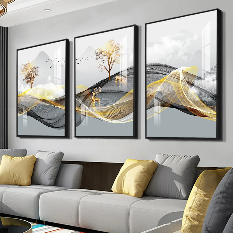 Alternative view of 3 Nordic Luxury Ribbon Abstract Wall Art Landscape Modern Poster Print Picture Living Room Home Decorative Painting