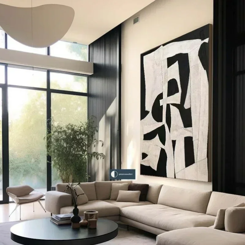 Alternative view of Beige Wabi Sabi Wall Art Black Beige Abstract Painting Handmade Minimalist Canvas Large Neutral Rich Textured Living Room Decor