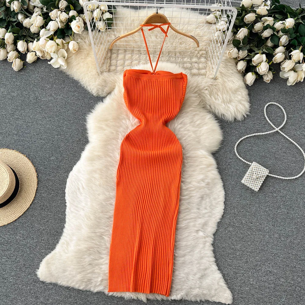 YuooMuoo Chic Fashion Sexy Package Hips Split Knitted Summer Dress Women Slim Elastic Bodycon Party Dress Streetwear Outfits