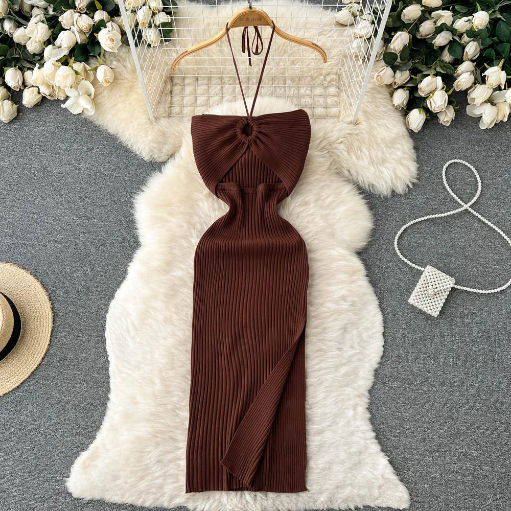 YuooMuoo Chic Fashion Sexy Package Hips Split Knitted Summer Dress Women Slim Elastic Bodycon Party Dress Streetwear Outfits