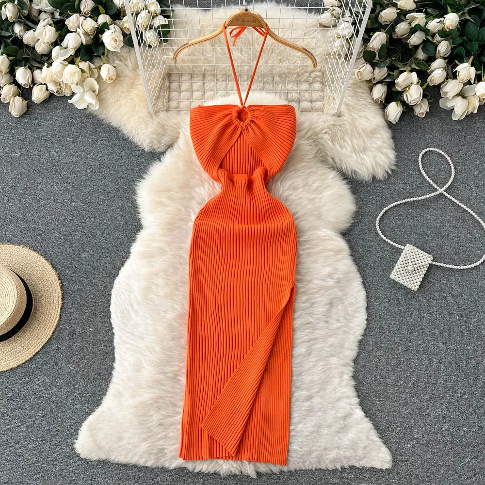 YuooMuoo Chic Fashion Sexy Package Hips Split Knitted Summer Dress Women Slim Elastic Bodycon Party Dress wear Outfits