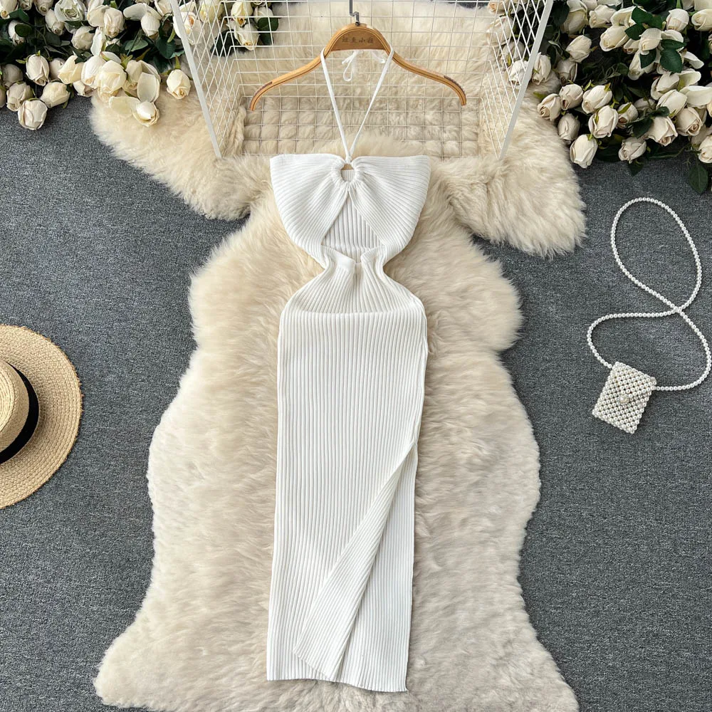 YuooMuoo Chic Fashion Sexy Package Hips Split Knitted Summer Dress Women Slim Elastic Bodycon Party Dress Streetwear Outfits