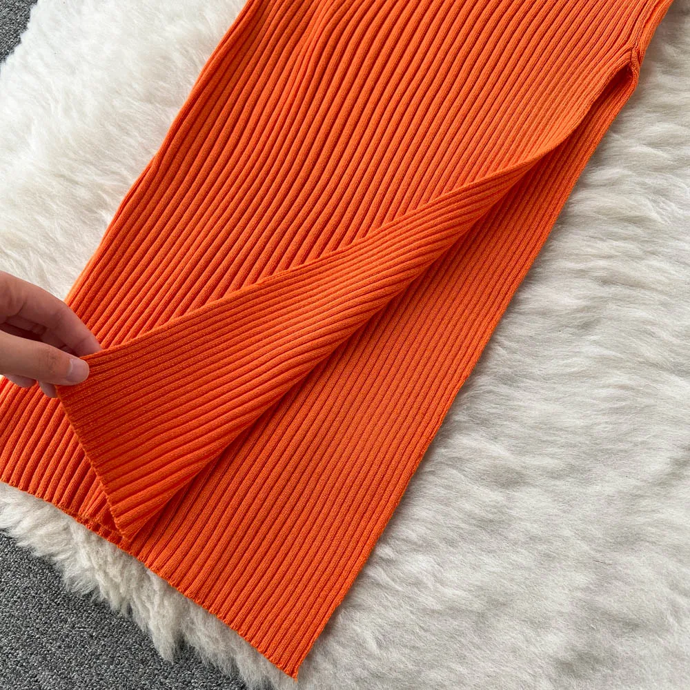 YuooMuoo Chic Fashion Sexy Package Hips Split Knitted Summer Dress Women Slim Elastic Bodycon Party Dress Streetwear Outfits