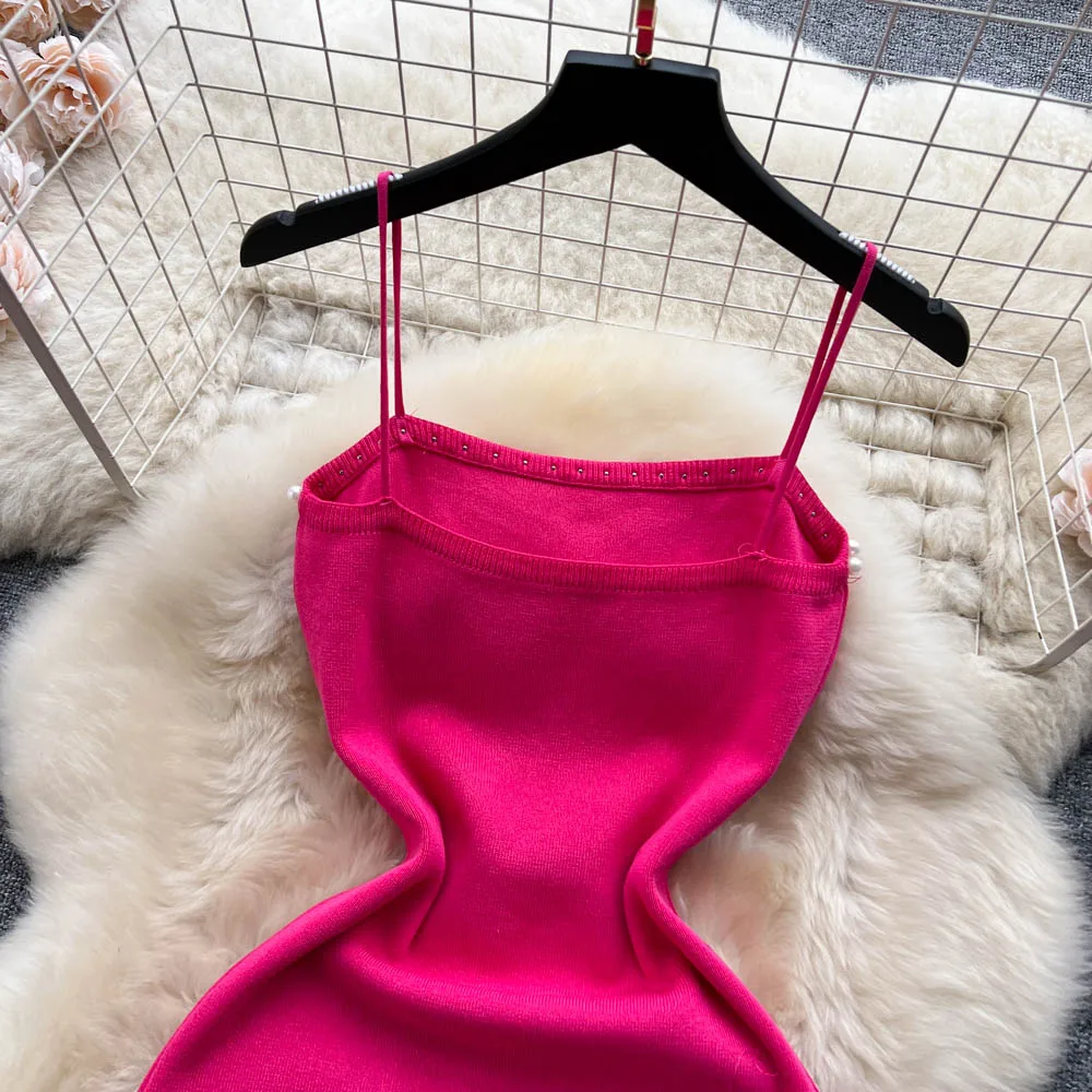 YuooMuoo Chic Fashion Pearl Design Knitted Women Dress Sexy Wrap Hips Bodycon Party Dress Basic Fall Streetwear Outfits Vestido