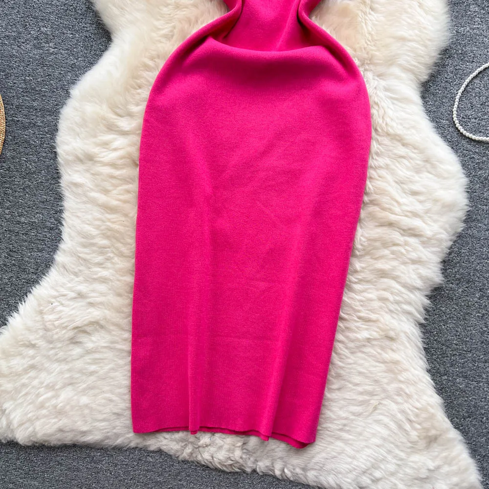 YuooMuoo Chic Fashion Pearl Design Knitted Women Dress Sexy Wrap Hips Bodycon Party Dress Basic Fall Streetwear Outfits Vestido
