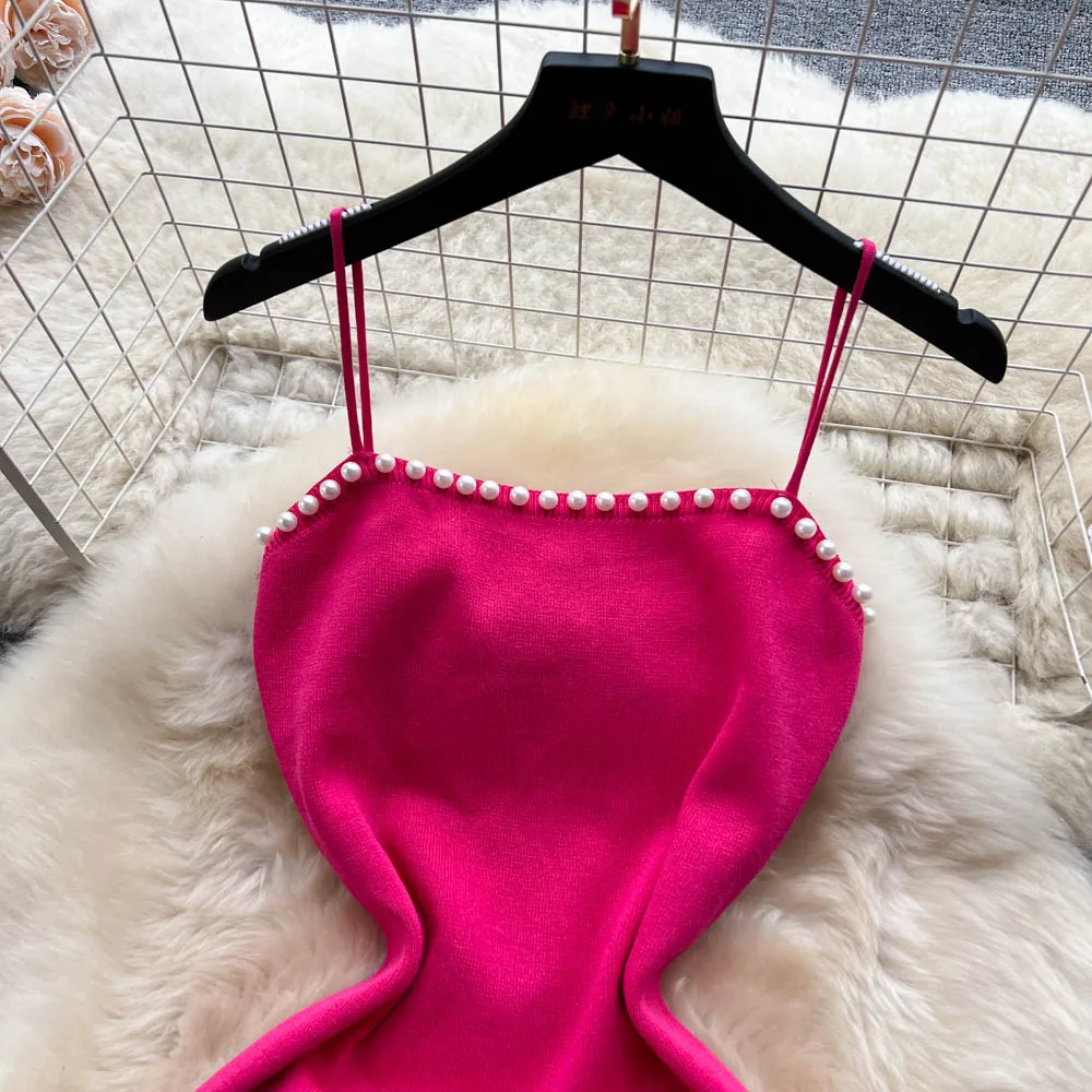 YuooMuoo Chic Fashion Pearl Design Knitted Women Dress Sexy Wrap Hips Bodycon Party Dress Basic Fall Streetwear Outfits Vestido