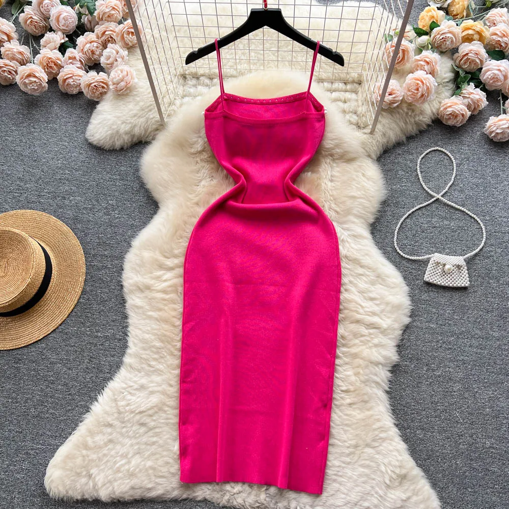 YuooMuoo Chic Fashion Pearl Design Knitted Women Dress Sexy Wrap Hips Bodycon Party Dress Basic Fall Streetwear Outfits Vestido