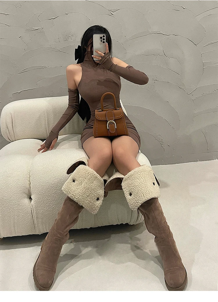 Summer Sexy High Neck Tight Dress Oversleeve Pleated Bottom Wrapped Hip Dress Women Bodycon Summer Sexy High Neck Tight Dress Oversleeve Pleated Bottom Wrapped Hip Dress Women Bodycon