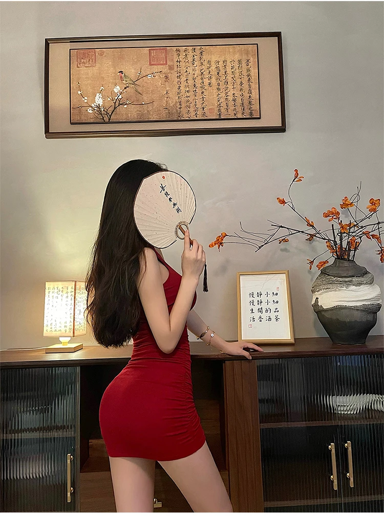 Summer Sexy High Neck Tight Dress Oversleeve Pleated Bottom Wrapped Hip Dress Women Bodycon Summer Sexy High Neck Tight Dress Oversleeve Pleated Bottom Wrapped Hip Dress Women Bodycon