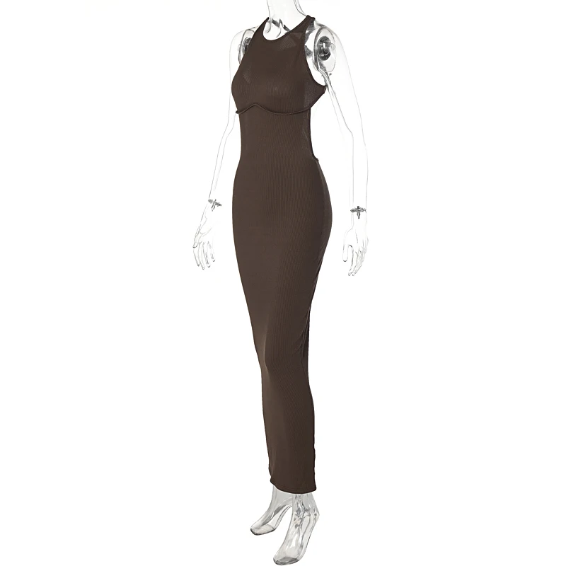 Hugcitar Ribbed Solid Hollow Out Backless Sleeveless Sexy Slit Mini Dress Bodycon 2024Summer Women Outfits Elegant Party Y2K Hugcitar Ribbed Solid Hollow Out Backless Sleeveless Sexy Slit Mini Dress Bodycon 2024Summer Women Outfits Elegant Party Y2K