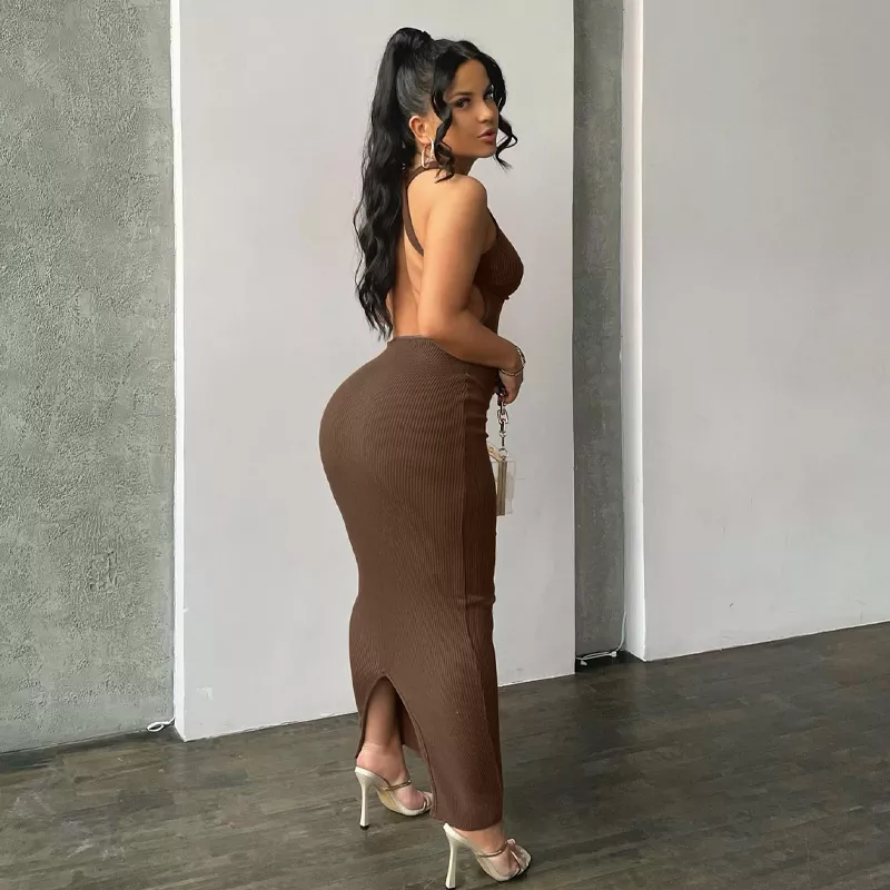Hugcitar Ribbed Solid Hollow Out Backless Sleeveless Sexy Slit Mini Dress Bodycon 2024Summer Women Outfits Elegant Party Y2K Hugcitar Ribbed Solid Hollow Out Backless Sleeveless Sexy Slit Mini Dress Bodycon 2024Summer Women Outfits Elegant Party Y2K