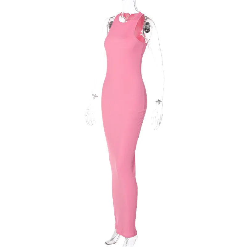 Hugcitar Ribbed Sexy Y2K Clothes Sleeveless Bodycon Maxi Dresses For Women Club Birthday Party Streetwear Elegant Outfits