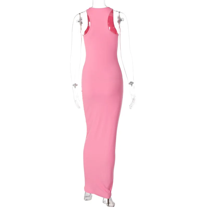 Hugcitar Ribbed Sexy Y2K Clothes Sleeveless Bodycon Maxi Dresses For Women Club Birthday Party Streetwear Elegant Outfits