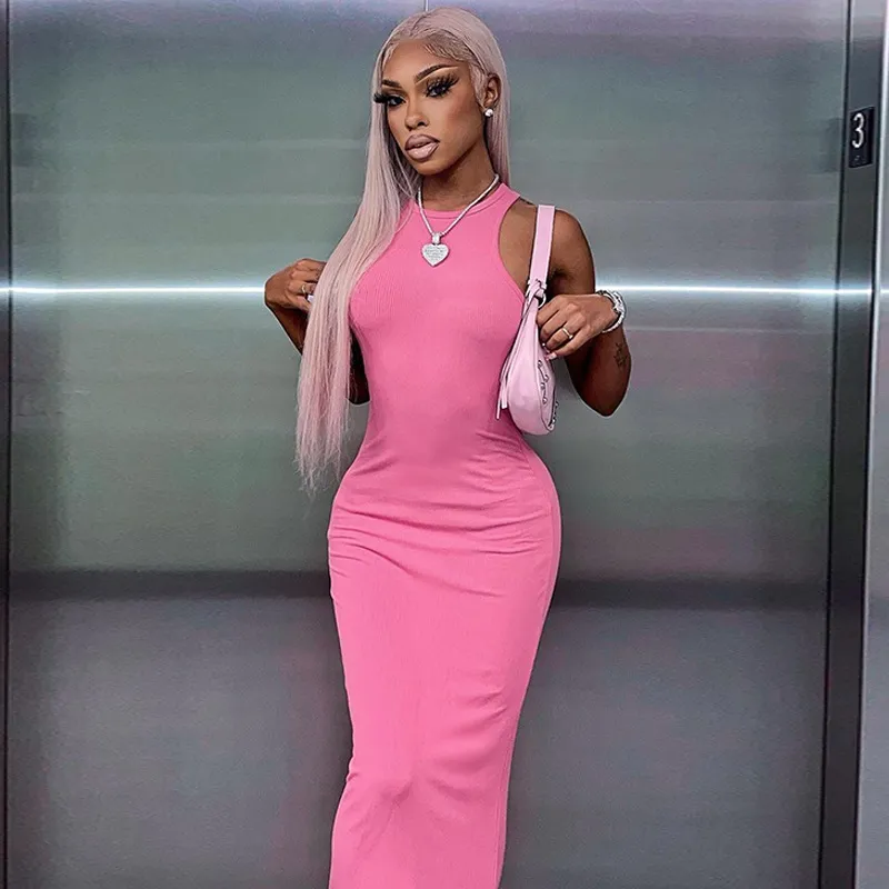 Hugcitar Ribbed Sexy Y2K Clothes Sleeveless Bodycon Maxi Dresses For Women Club Birthday Party Streetwear Elegant Outfits