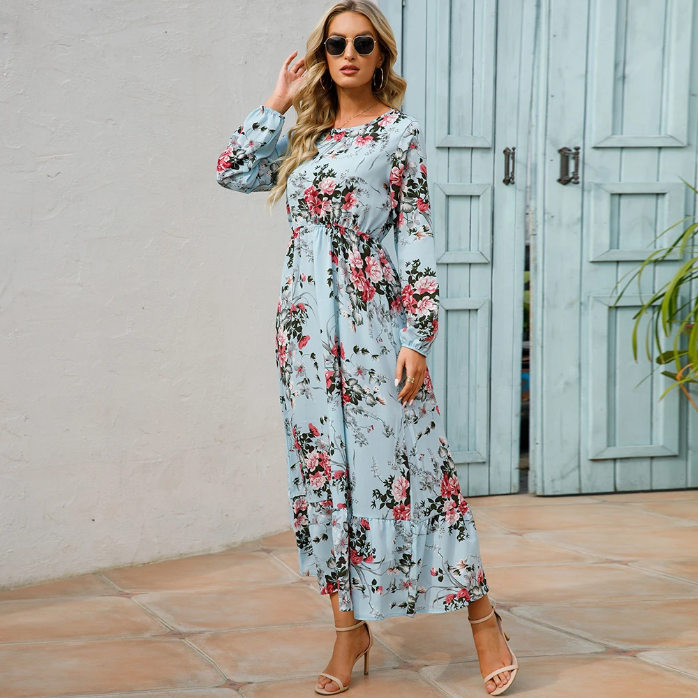 Alternative view of Sping Summer Bohemian Women Maxi Dress Casual Long Sleeve High Waist Beach Woman Chiffon Dresses Floral Vestidoes New