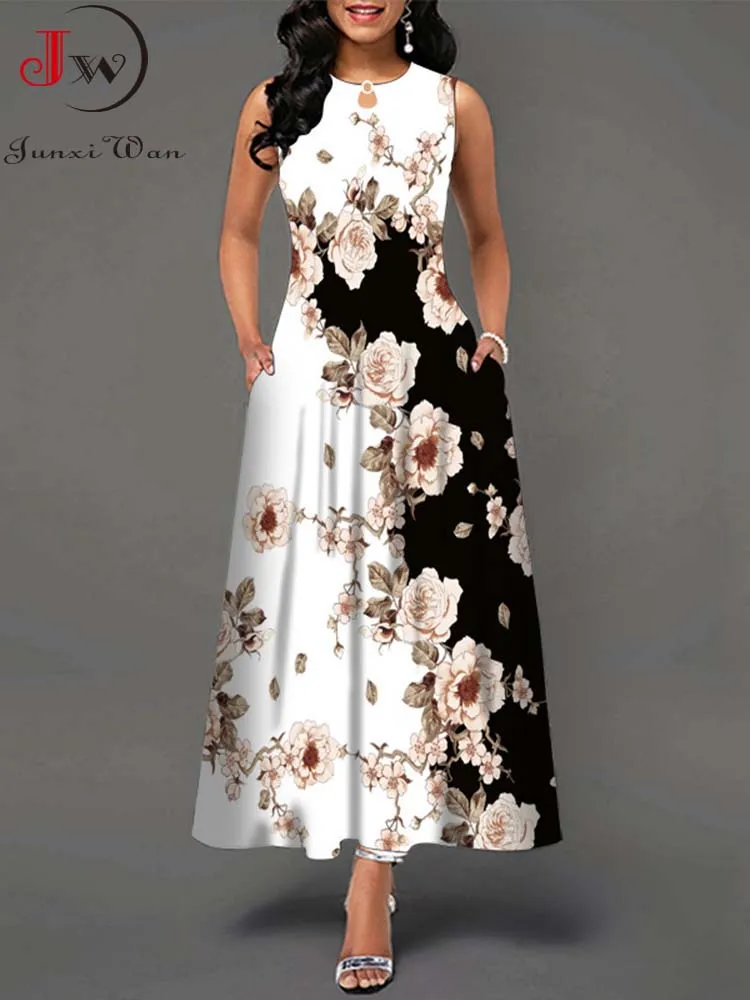 Alternative view of Summer Boho Long Dresses Women Elegant Sleeveless Casual Floral Print Beach Party Maxi Dress