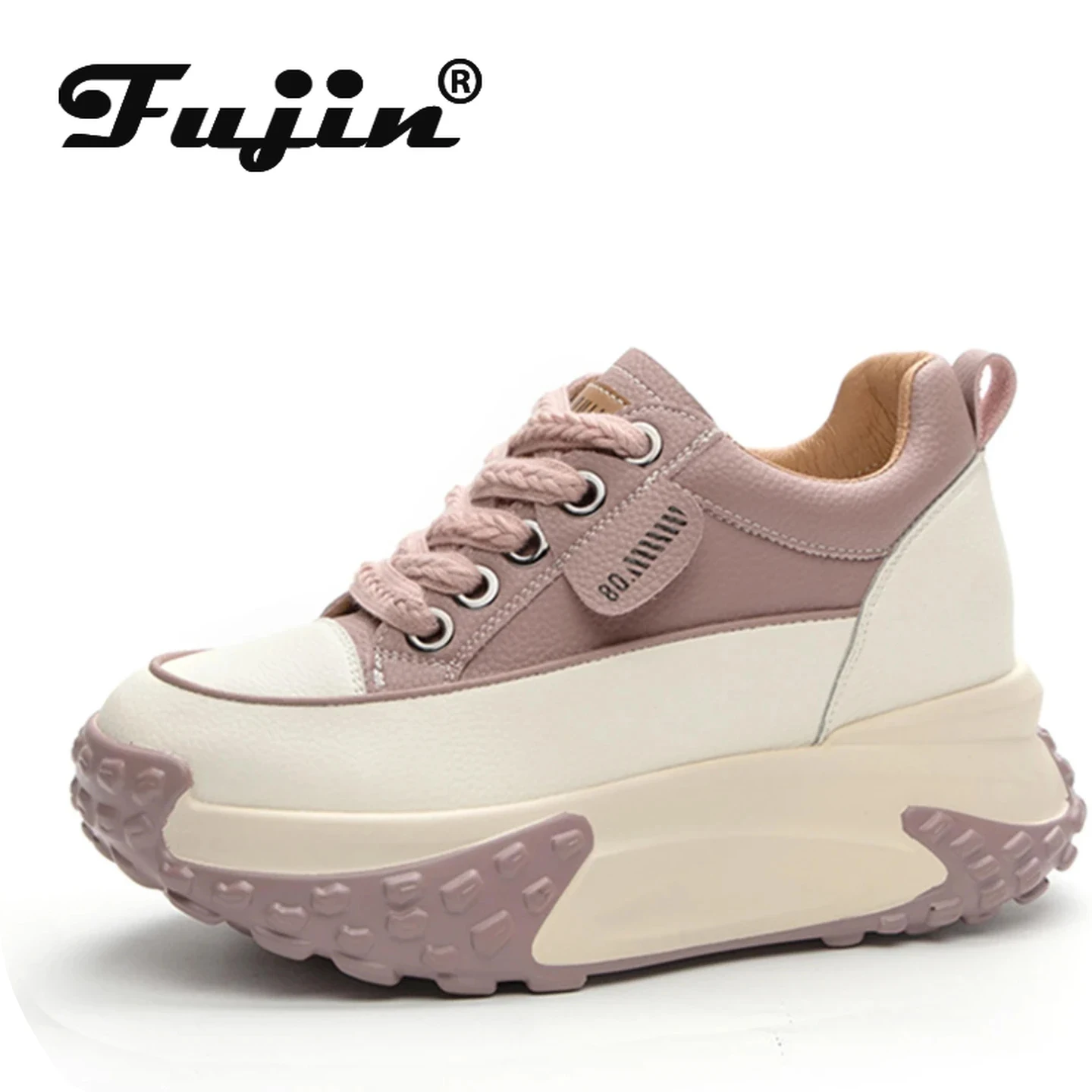 Fujin 7cm Genuine Leather Platform Wedge Fashion Women Spring Well-fitting Autumn Chunky Sneakers Shoes Breathable Comfortable