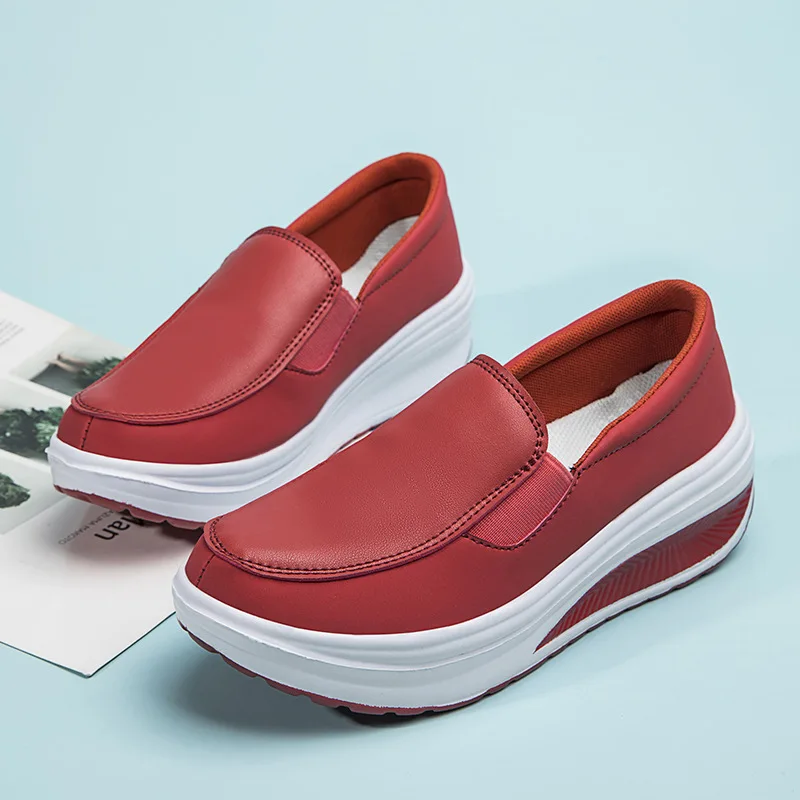 Alternative view of Women's Shoes Spring Genuine Leather Soft Outsole Work Shoes Female Black Swing Shoes Woman Plus Size Wedges Single Shoes