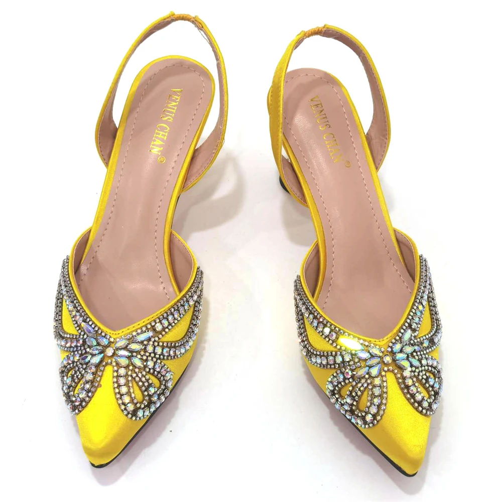 Alternative view of Venus Chan 2023 Yellow Classy Bowknot Pointed Toe Women's Shoes High Heel Elegant Sandals Shallow Mouth Shoes Bag Set Women