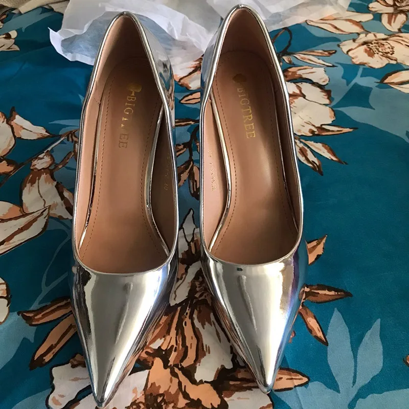 Women Metallic Leather Pumps 7.5cm 10.5cm High Heels Lady Stiletto Low Heels Wedding Bridal Silver Gold Sparkly Quality Shoes Women Metallic Leather Pumps 7.5cm 10.5cm High Heels Lady Stiletto Low Heels Wedding Bridal Silver Gold Sparkly Quality Shoes